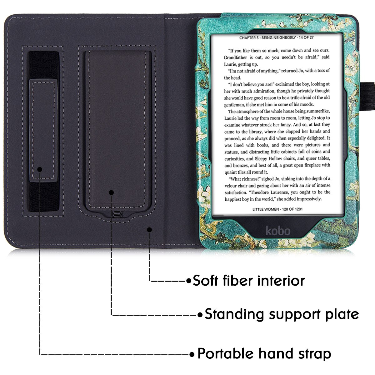 Stand Case for Kobo Clara HD eReader - PU Leather Protective Cover with Hand Strap/Magnetic Closure and Auto Sleep/Wake
