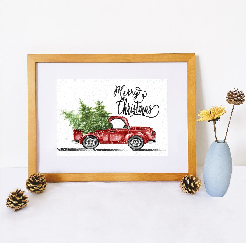 Lkw Weihnachten Bäume Hause Dekorative nordisch Leinwand HD Drucke Gemälde Modulare Bilder Moderne Kunstwerk Schlafzimmer Zauberstab Kunst Poster