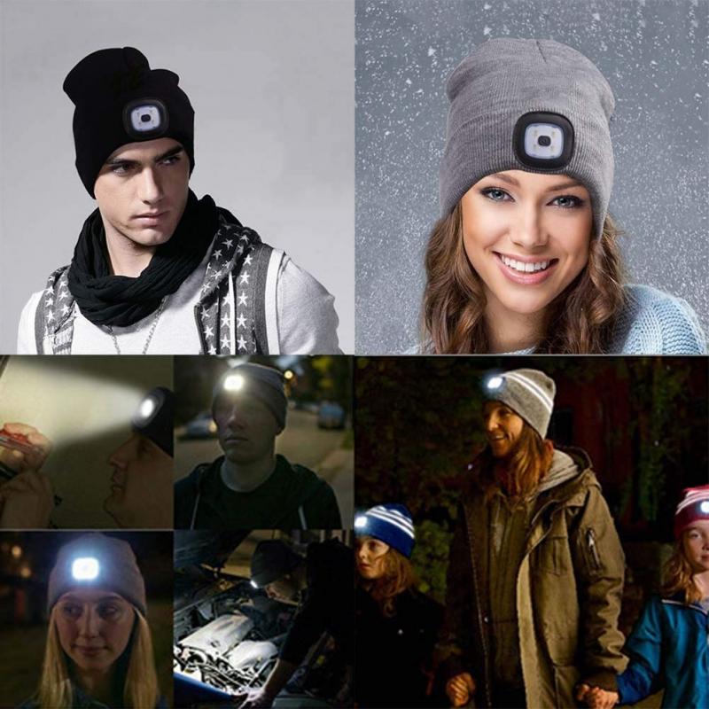 4 LED Beleuchtete Beanie Kappe Hip Hop Männer Frauen Stricken Hut Wandern Camping Lauf Hut Neue Jahr Taste Batterie typ