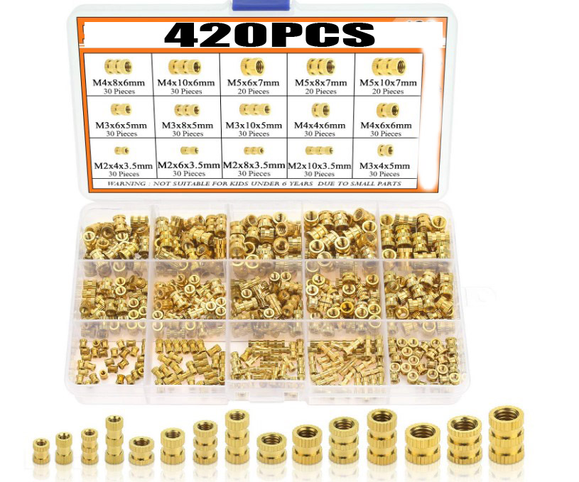 420 Pcs M2 M3 M4 M5 Vrouwelijke Draad Gekartelde Moeren Messing Schroefdraad Insert Inbedding Noten Assortiment Kit