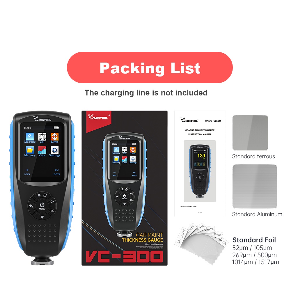 Vdiagtool VC100 Dikte Meters Auto Verf Coating Dikte Verf Dikte Russische Handmatig Meten Regelen 0-1.80mm0-71.0mil