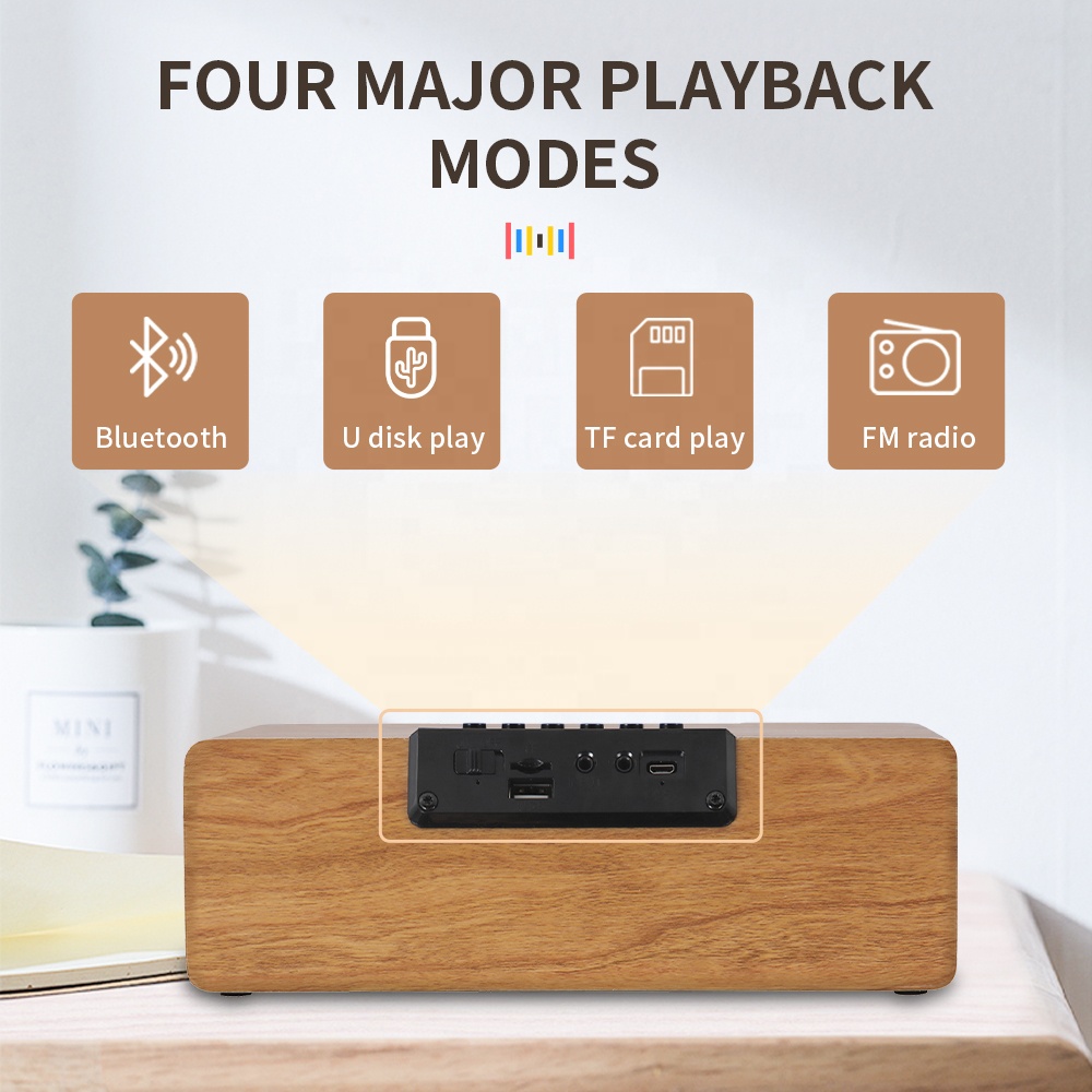 Houten Subwoofer Bluetooth Speaker Bt Mobiele Telefoon Draadloos Opladen Wekker Speaker Portable Computer Sound Bar Fm Radio Tf