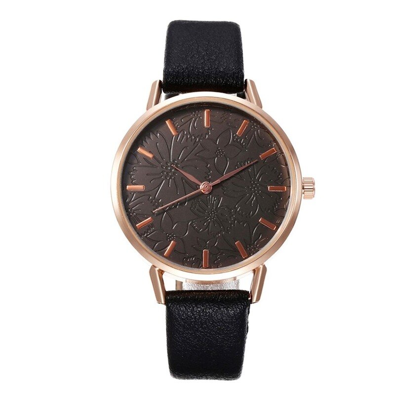 Dames Student Horloge Mode Creatieve Reliëf Bloemen Quartz Horloge Luxe Vrouw Rvs Horloge Relogio Feminino: Black