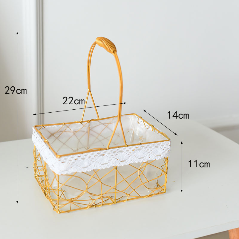Goldene Korb Tragbare Metall Rattan Picknick Korb Hause Blume Anordnung Strauß retro Hochzeit Kranz Dekoration Lagerung Korb: 12