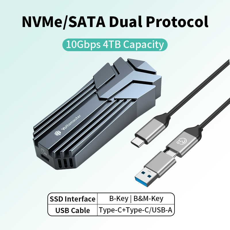 Yottamaster DF3 M2 NVMe SATA SSD Enclosure USB3.1 GEN2 tipo C interfaccia 10Gbps M2 Enclosure per M-Key B-Key B + M Key SSD Case: grigio