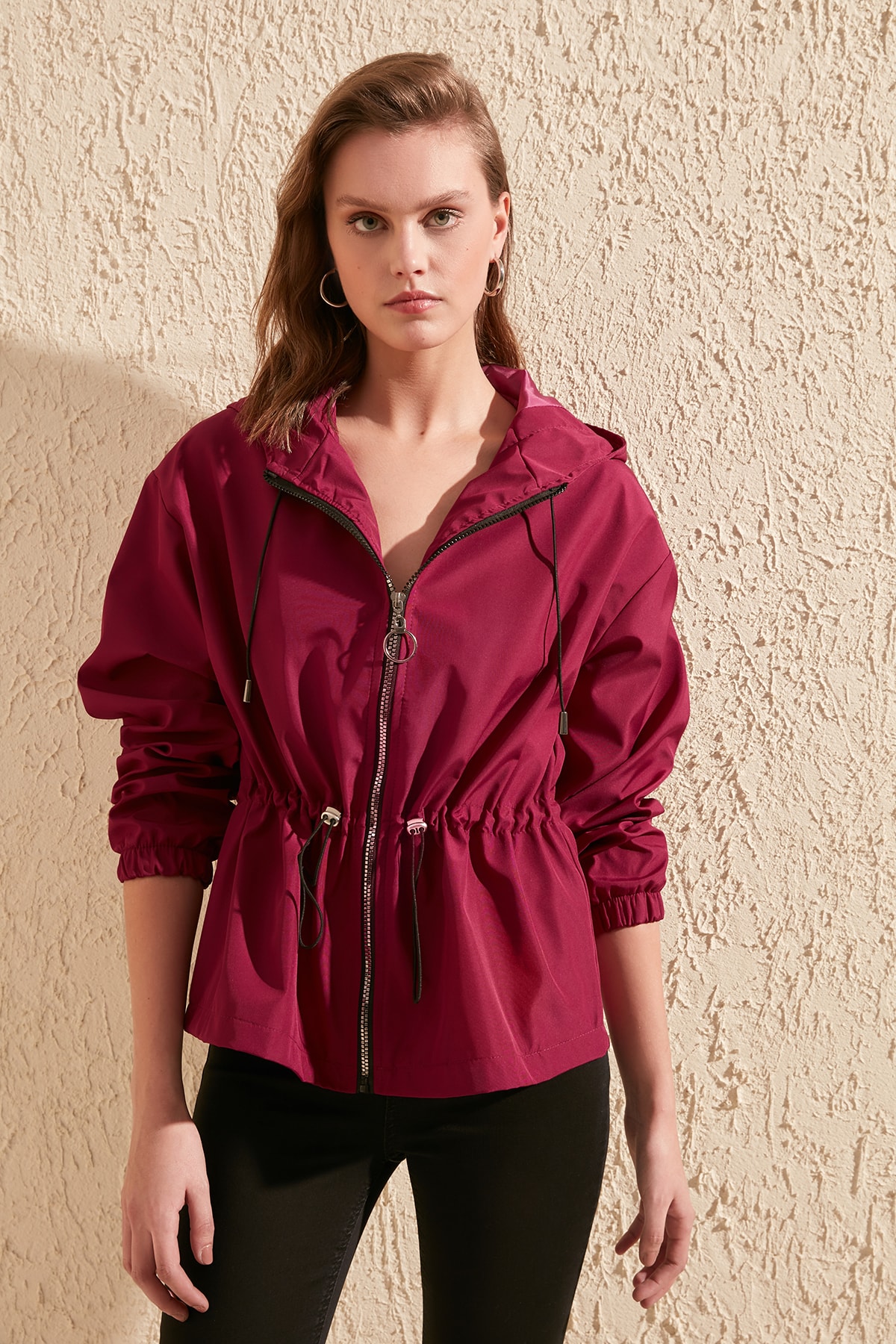 Trendyol Hooded Articulated Shirred Zipper It Should COVER coats TWOSS20MO0031