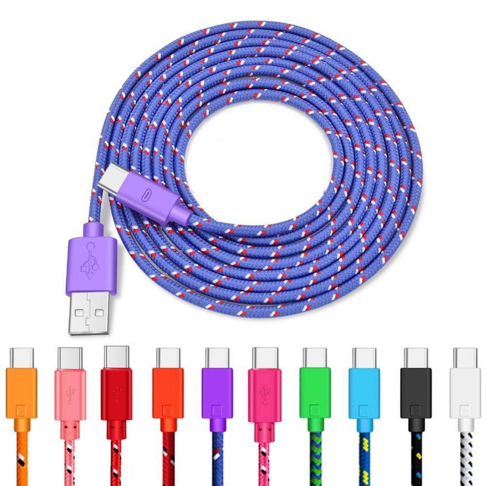 1M 2M 2-In-1 Nylon Usb Naar Type C Kabel Snel Opladen Quick Opladen Mobiele telefoon Opladen Draad Usb C Datakabel Lange Draad