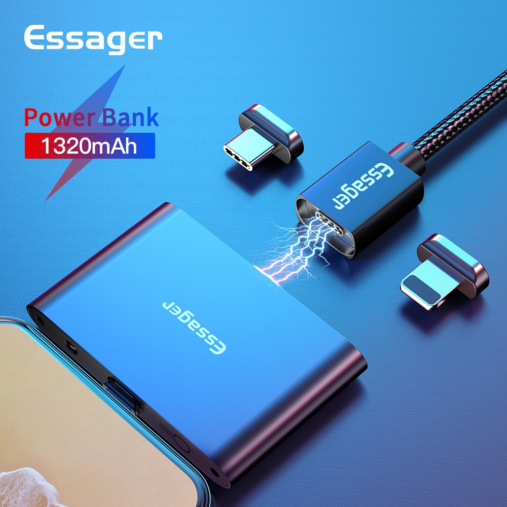 Essager Magnetische Ladegerät Energie Bank Mikro USB Typ C 1320mAh Mini Magnet Ladegerät Tragbare Externe Batterie Für iPhone Samsung