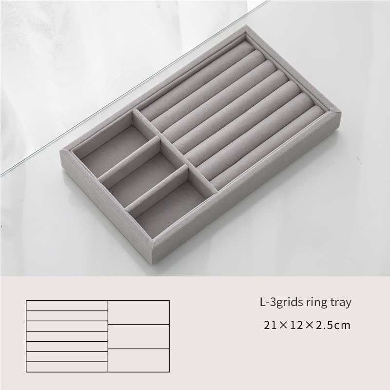 Caja de joyería artesanal hecha a mano, cajón organizador de almacenamiento de joyas de terciopelo suave gris, pendientes, collar, colgante, pulsera, bandeja, 9 opciones: L Composite plate