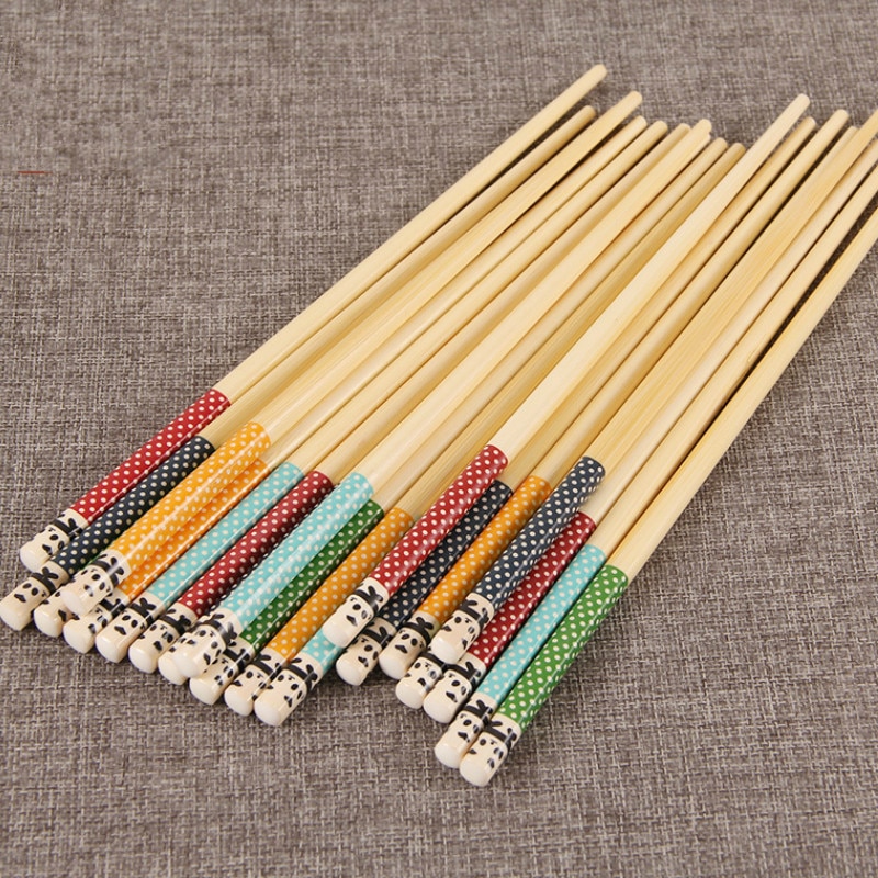 5 pièces/ensemble baguettes en bambou Panda Dot bois cuisine Restaurant cantine vaisselle réutilisable pour riz Sushi boeuf hacher bâtons cuisine