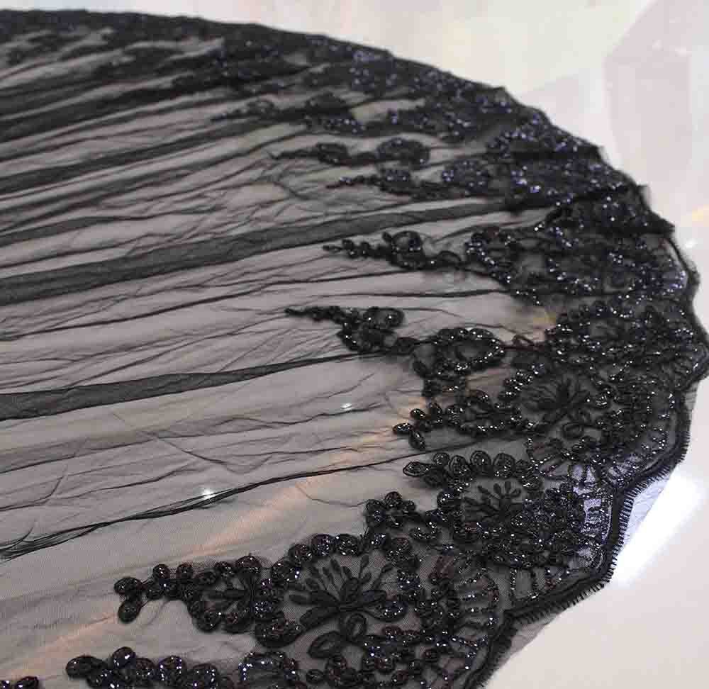 Black Long Wedding Veil with Sequined Lace Cathedral 2T Bridal Veil Cover Face 2 Layers 3 M Veil with Comb Wedding Accessories