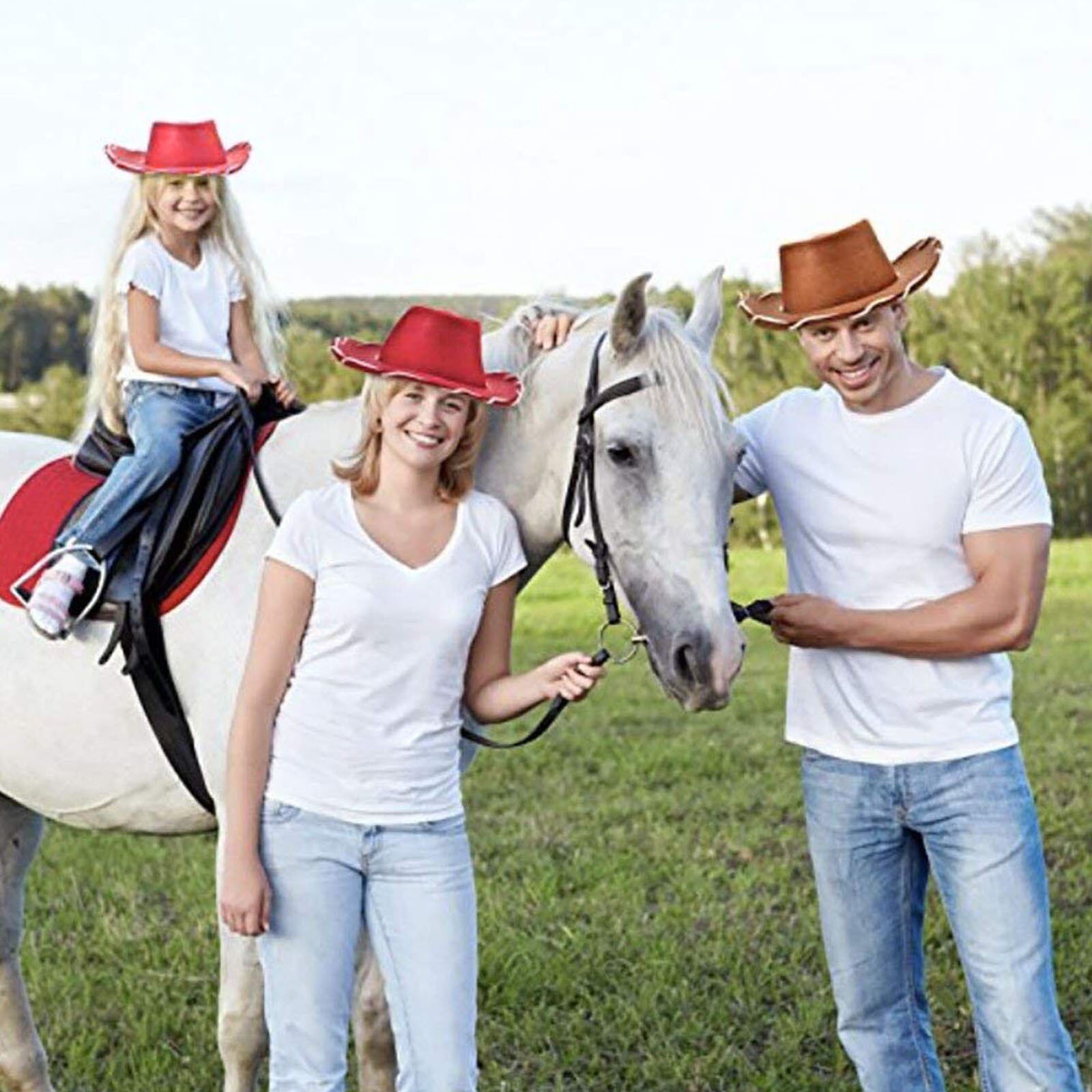 Children's Red Cowboy Hat for Prop Dress-up Party Decorations 1PC Western Kids Outdoor Wide Brim Beach Travel Cap