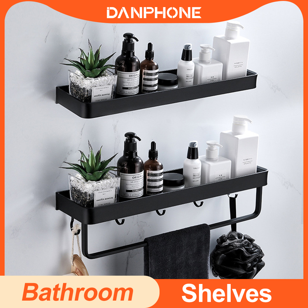 Badkamer Zwart Metalen Lange Muur Haak Planken Douche Rack Diy Coat Handdoek Plank Unit Ideeën Kleine Plank Organisator Opslag Planken