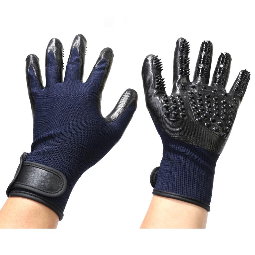 Haustier Massage Handschuhe Weiche Silikon Pflege Pinsel Entfernung Schmutzig und Haar Kamm Bürsten für Hund Katze Pferd Kaninchen Ebene Anti-scratc: Blau