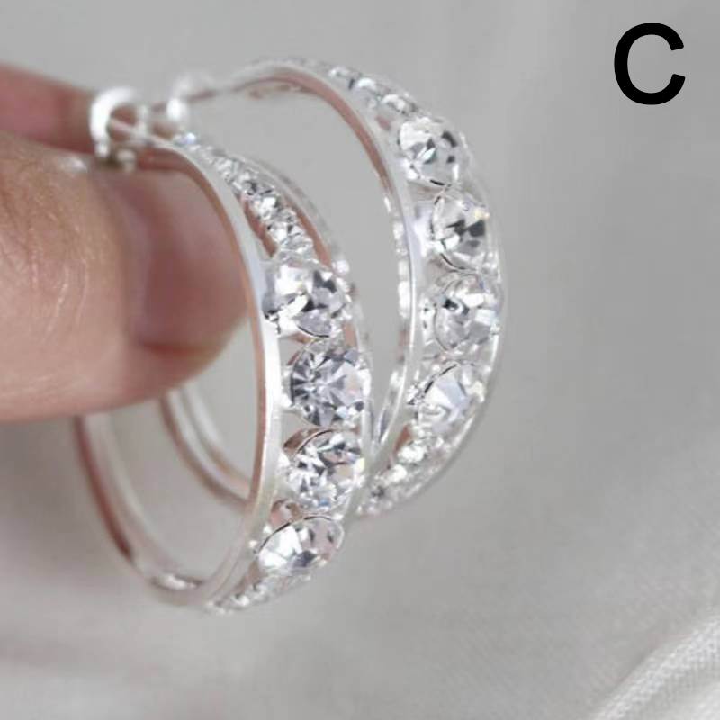 Cirkel Kristal Hoepel Oorbellen Goud Zilver Kleur Geometrische Opknoping Dangle Oorbellen Voor Vrouwen Vrouwelijke Mode-sieraden: Silver Color