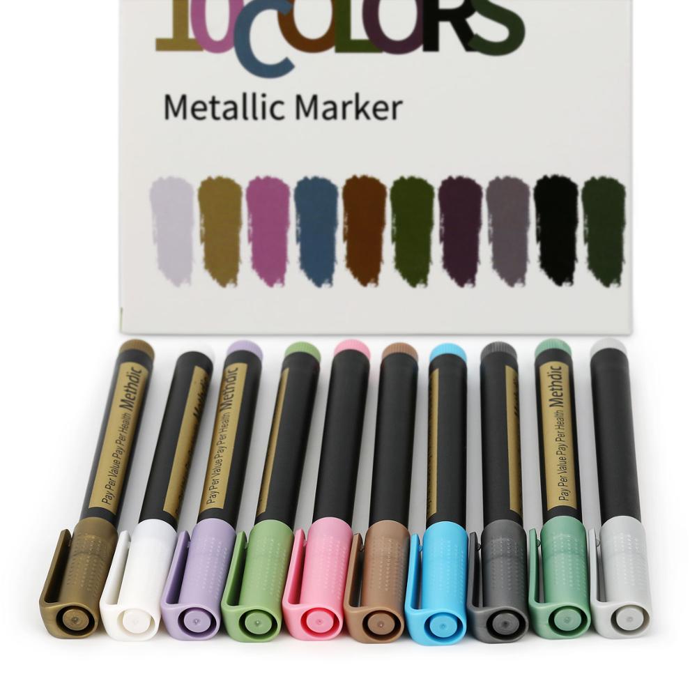 Methdic 10 stk / lot metalmarkører maler penne til sort papir