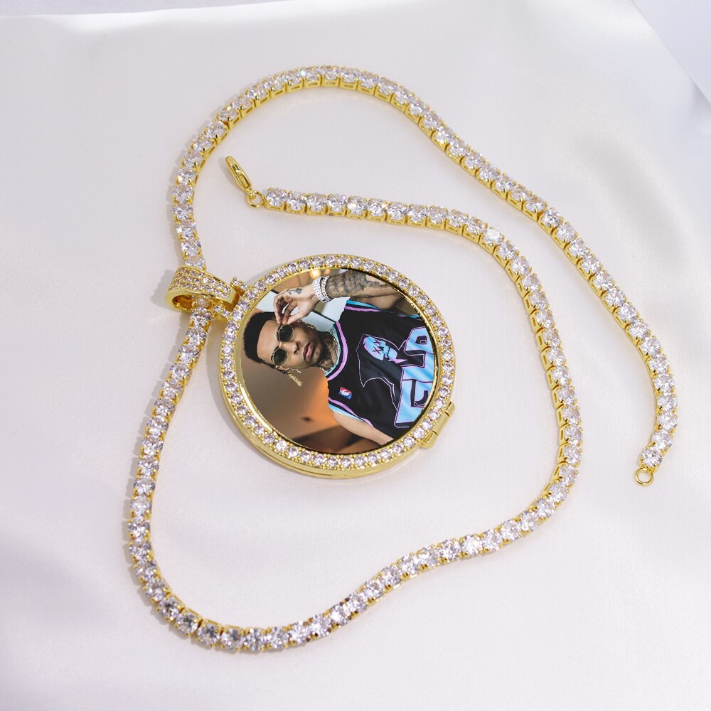 Custom Made Foto Medaglioni Pendente Della Collana 4 millimetri Tennis Catena Color Oro Argento Iced Out Cubic Zircon Degli Uomini Hip hop regalo dei monili