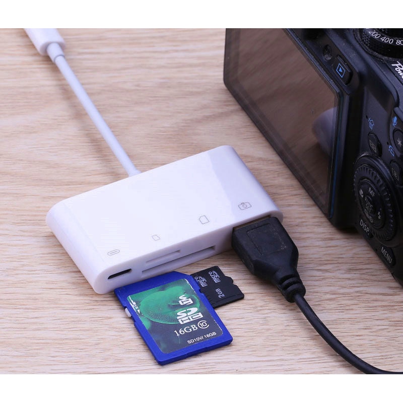 4 i 1 otg kortlæser ios telefon sd tf hukommelseskortskriver usb 2.0 kamera tilslutningskit adapter til iphone x xs max  xr 6 7 8 ipad