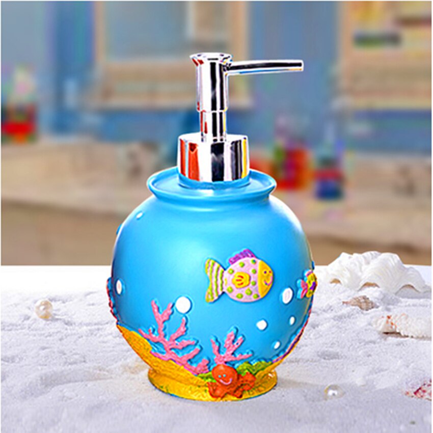 Bathroom Accessories Set 5 Pieces Lovely Devilfish Star-Fish Bathroom Decorative Set Kids' Room Ornament Resin