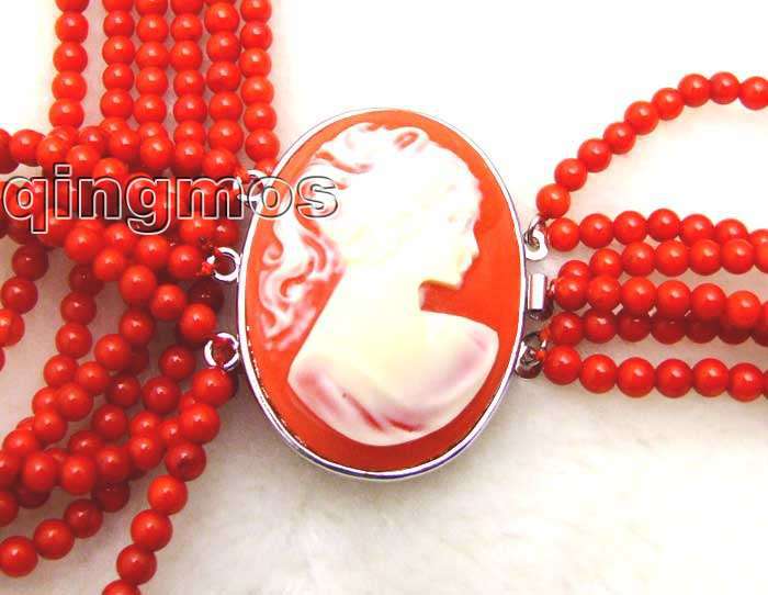 6 Strands 3-4mm Red Coral 18-25" long NECKLACE & Big Pink Flower CLASP-5671 /retail