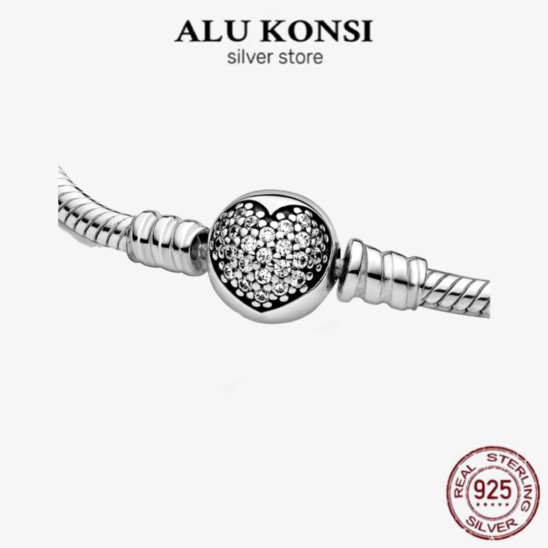 Echtes armband aus 100% 925 sterlingsilber-pfannen, liebesherz-armband für damen, passend für originellen diy-charm-schmuck
