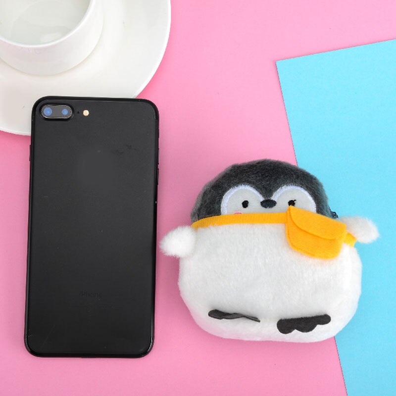 Monedero de pingüino de pelo bonito suave para niños y niñas, Mini cartera con línea de datos, monedero Neutral