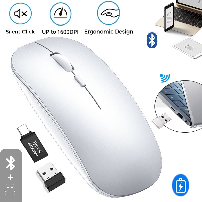 Rechargeable Bluetooth-compatible Wireless Mouse 2.4G Optical Mice with USB RGB 1600DPI Mouse for Computer Laptop PC Mute Mause