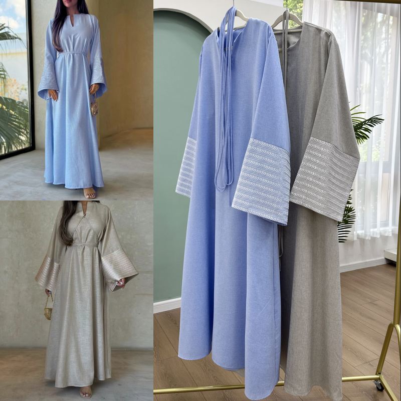 Caftán de de Dubai para mujer, vestido bordado , Burqa musulmán Abaya con cinturón, bata árabe para damas, vestido islámico de manga larga