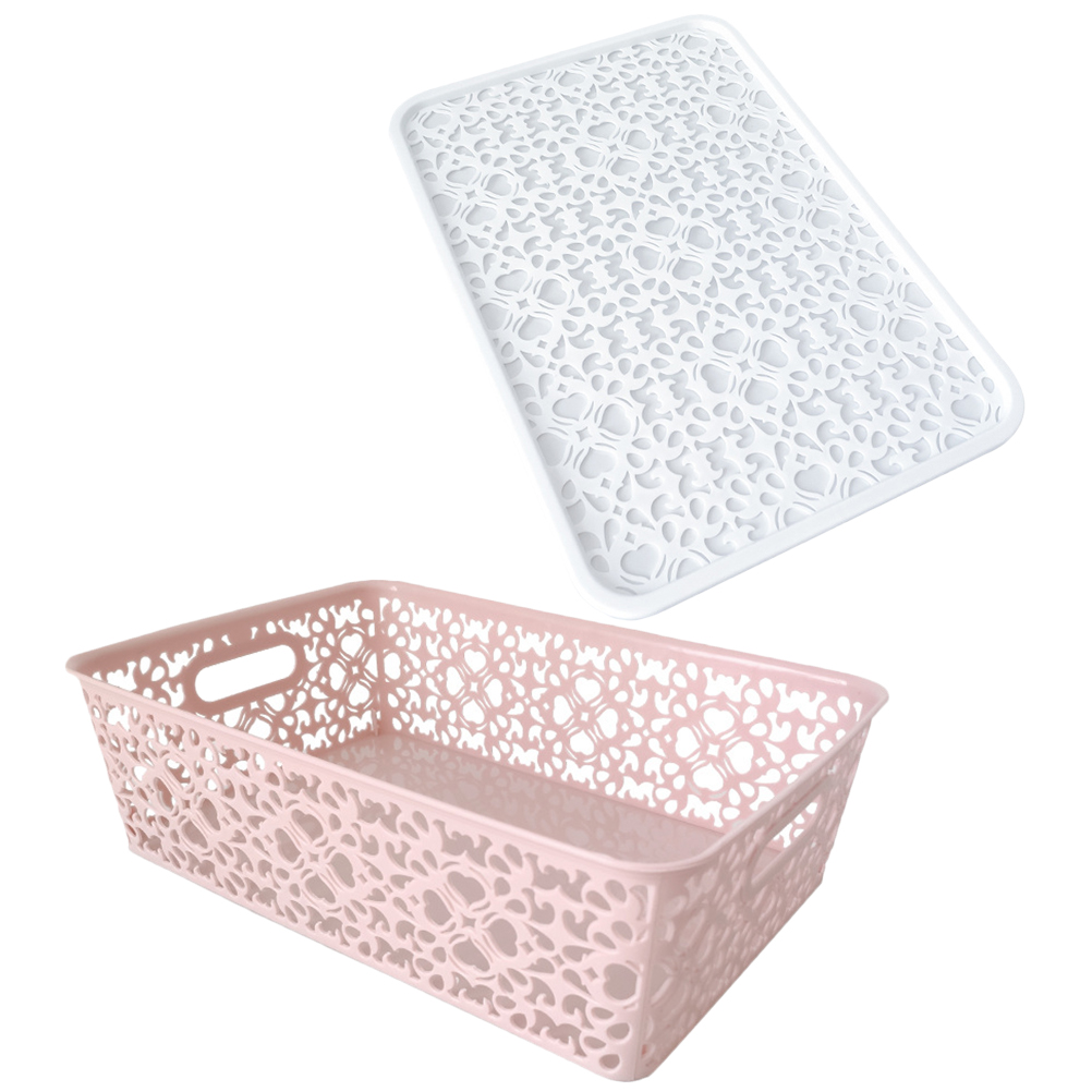 Caja de almacenamiento de plástico, contenedor de almacenamiento apilable, cesta de almacenamiento delicada hueca con tapa para ropa, juguete, suministros para el hogar: Grey
