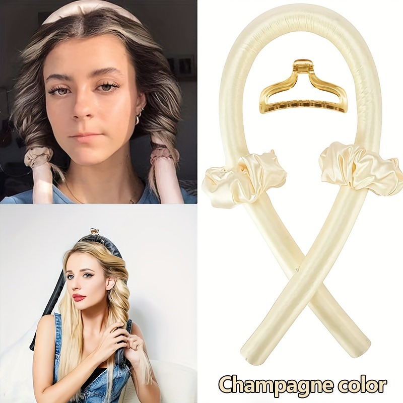 Haste de ondulação sem calor para cachos de seda durante a noite, rolos de cabelo reutilizáveis, fita macia, ferramentas de estilo preguiçoso, acessórios de cuidados com o cabelo: Cáqui escuro