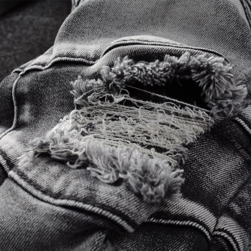 Amerikaanse Straat Stijl Mode Mannen Jeans Retro Grijs Vernietigd Spliced Gescheurde Jeans Voor Mannen Hip Hop Punk Biker Broek