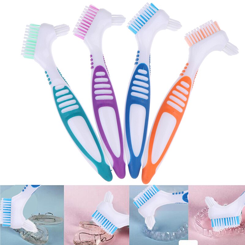 Cepillo de dientes ergonómico, limpieza de dentaduras, cerdas de varias capas, dentadura postiza