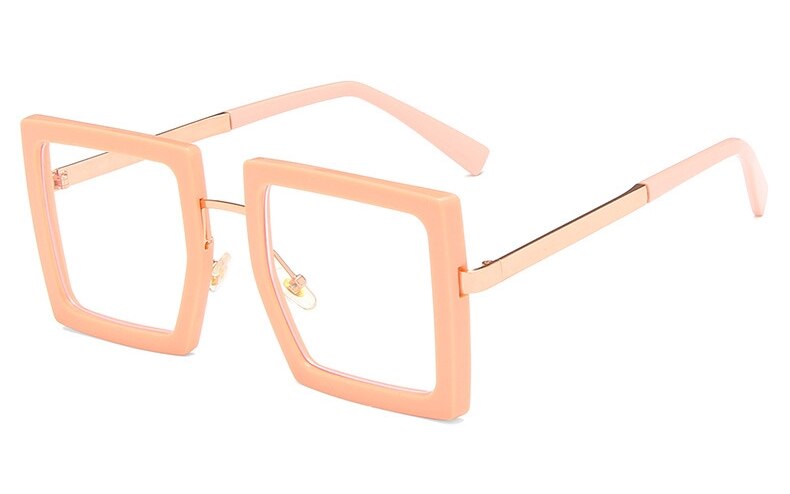Oversized Square Transparent Frame Glasses Women Metal Optical Computer Female Eyeglasses Clear Lens Eyewear: Pink