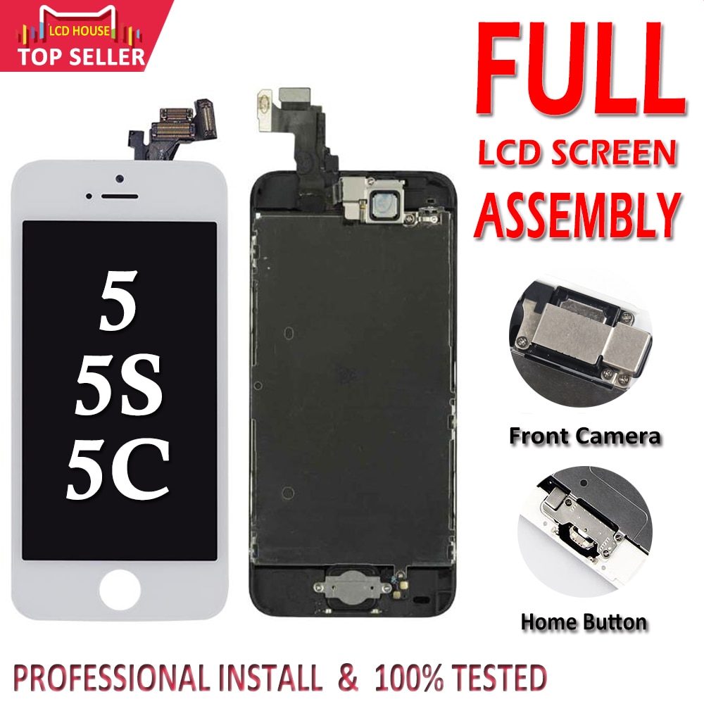 Volledige Set Voor Iphone 5 5S 5C Lcd-scherm Compleet Vergadering Display Touch Digitizer Vervanging Front Camera Home Button geïnstalleerd