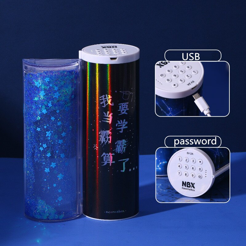 NewmeBox Quicksand translucent pencil case multifunction pencil box Combination lock cute pencil case with calculator pencilcase: 2