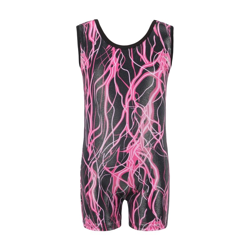 Girls Gymnastics Clothing Dance Sleeveless Printed Pattern Body Suit Ballet Gymnastics Practice Dance Clothes: Pink / 10