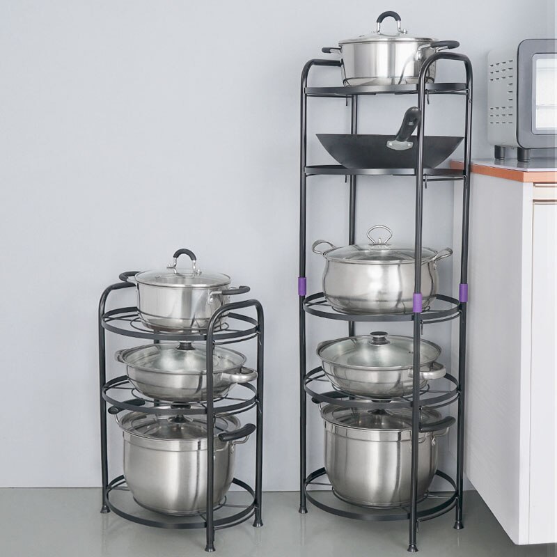 kitchen storage pot floor multi-layer corner rack electric rice cooker rack black kitchenware storage pot rack WF1105