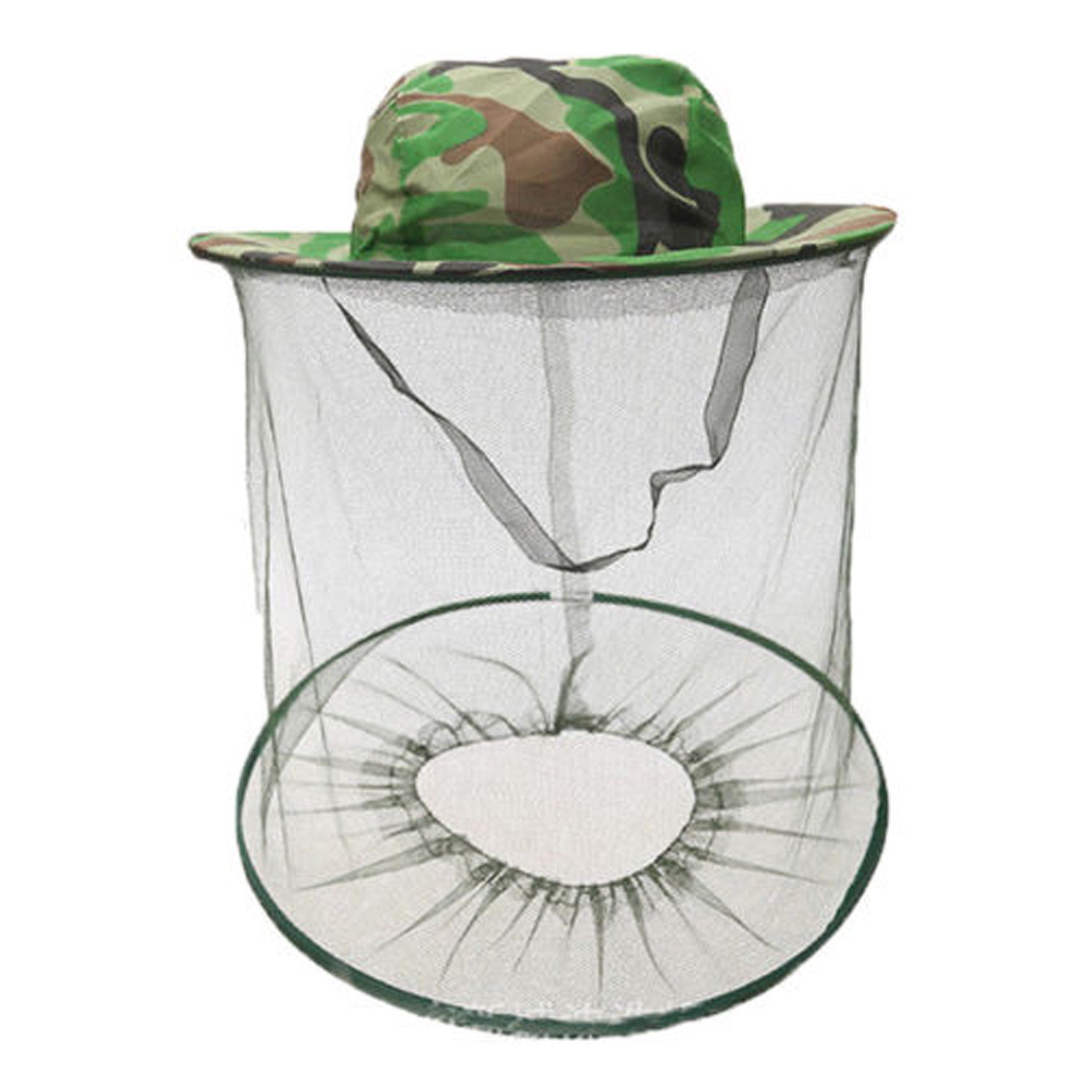 Myg hat med hovednet mesh fiskeri biavl hat værktøj camouflage cap holder insekter bi flyvende ansigtsbeskytter: Default Title
