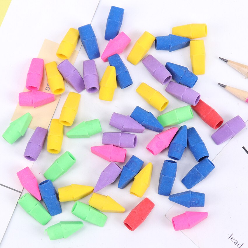 10PCS Solid Color Leather Cap Eraser Student Pencil Cap Protective Cover Pencil Eraser