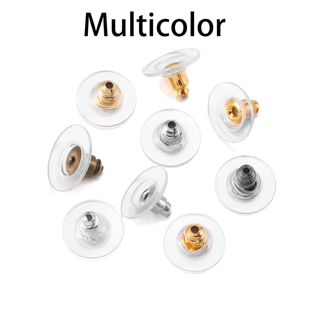 100 unids/lote de pendientes de goma con Cierre trasero de acero inoxidable, Tuercas de tuerca para pendientes, accesorios para fabricación de joyas DIY: Multicolor