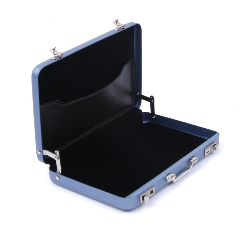 Nueva caja de almacenamiento de aluminio, tarjetero de identificación comercial, Mini maleta, soporte para tarjetas bancarias, estuche de joyería, organizador rectangular: Azul
