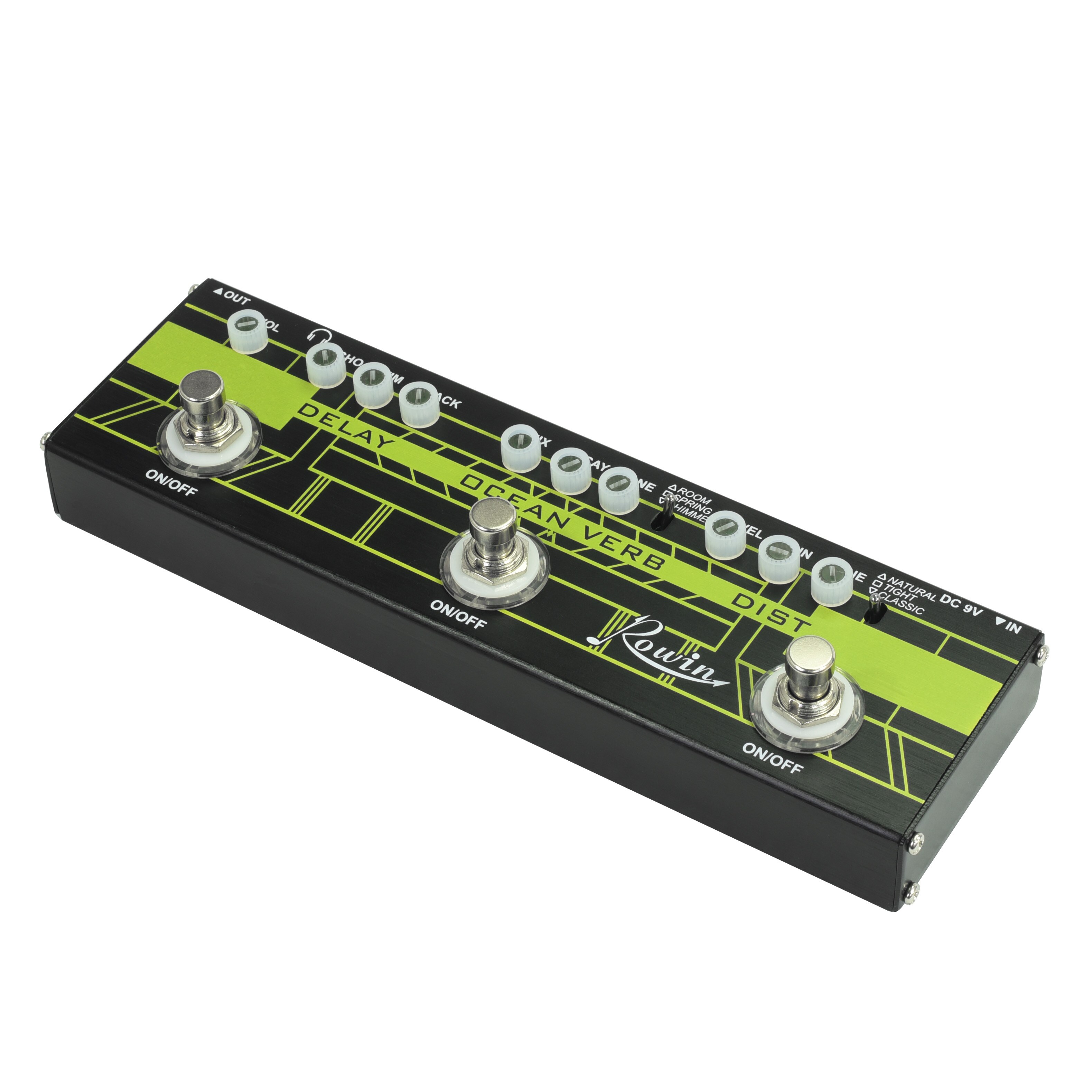 Rowin Guitar Synthesizer Digital Multi Guitar Effects Pedal Mini Modulation Delay and Ocean Verb and Dist Effects 3 In 1