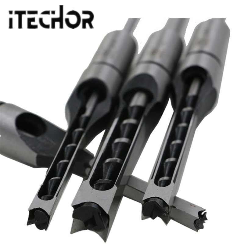 iTECHOR 4 PCS DIY Woodworking Tool Mortising Chisel Set Square Hole Extended Drill Woodworking tools 1/4 5/16 3/8 1/2 Inch