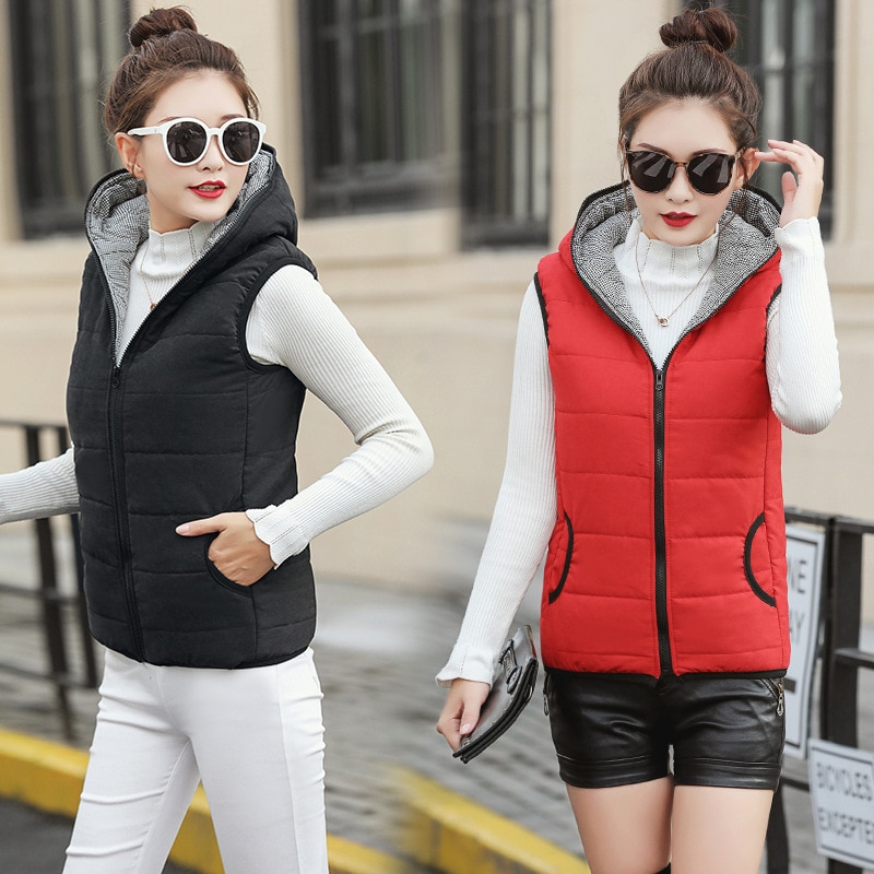 Automne Hiver Femmes Gilet Coton À Capuche décontracté Mince Gilet Sans Manches Femme Veste