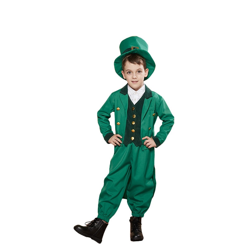 Traje de tres piezas verde clásico para el Día de San Patricio irlandés, vestido de desfile, vestido de , disfraces de espectáculo de escenario, conjuntos de 4 piezas