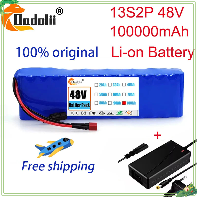 13S2P 48V batterij 100000 mAh 100Ah lithium-ionbatterij met 250W 350W 500W 750W 1000W BMS en een gratis 54,6V oplader