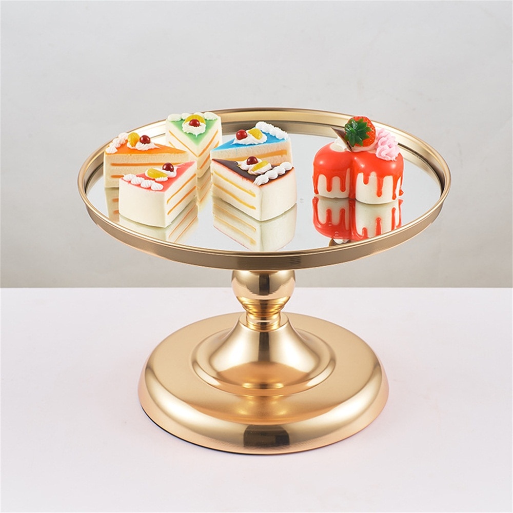 1Pc Britse Metalen Spiegel Taart Snack Lade Kristal Cake Display Hoge Stand Snack Plaat Snoep Afternoon Tea Bruiloft Decoratie: Golden 20cm