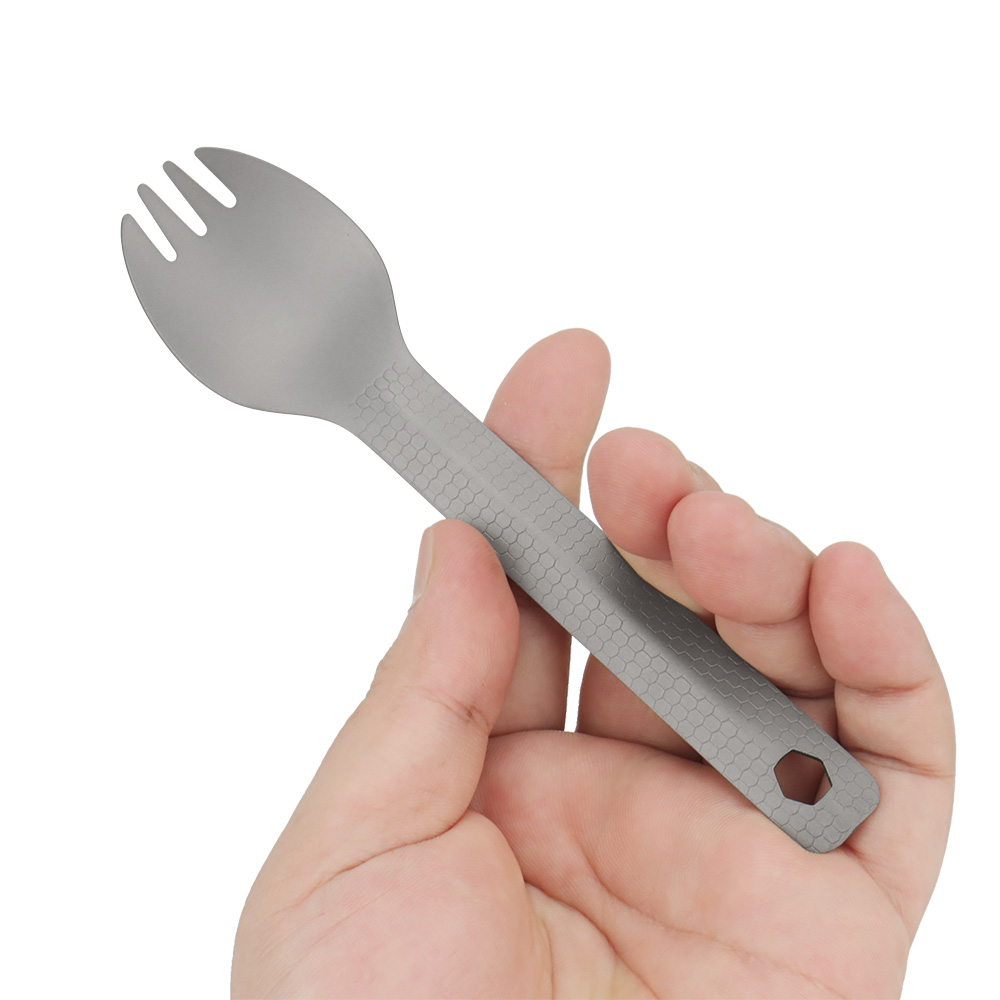 Titanium Legering Lepel Vork Diamant Patroon Picknick Gebruiksvoorwerp Outdoor Camping Food Vork Lepel Reis Tafelgerei