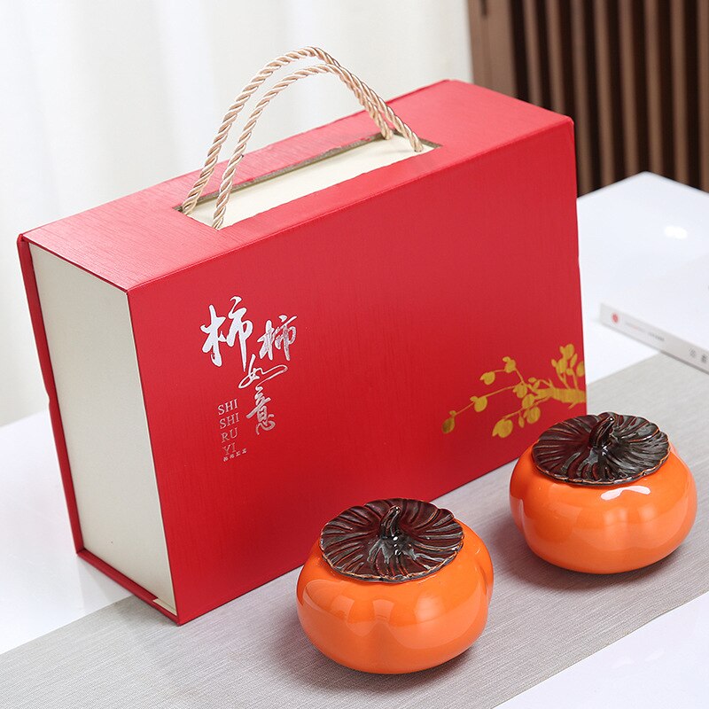 Kiln Sealed Moisture-proof Ceramic Tea Caddy Pure Color Pu'er Tea Black Tea Green Tea Storage Tank Persimmon Tea Caddy