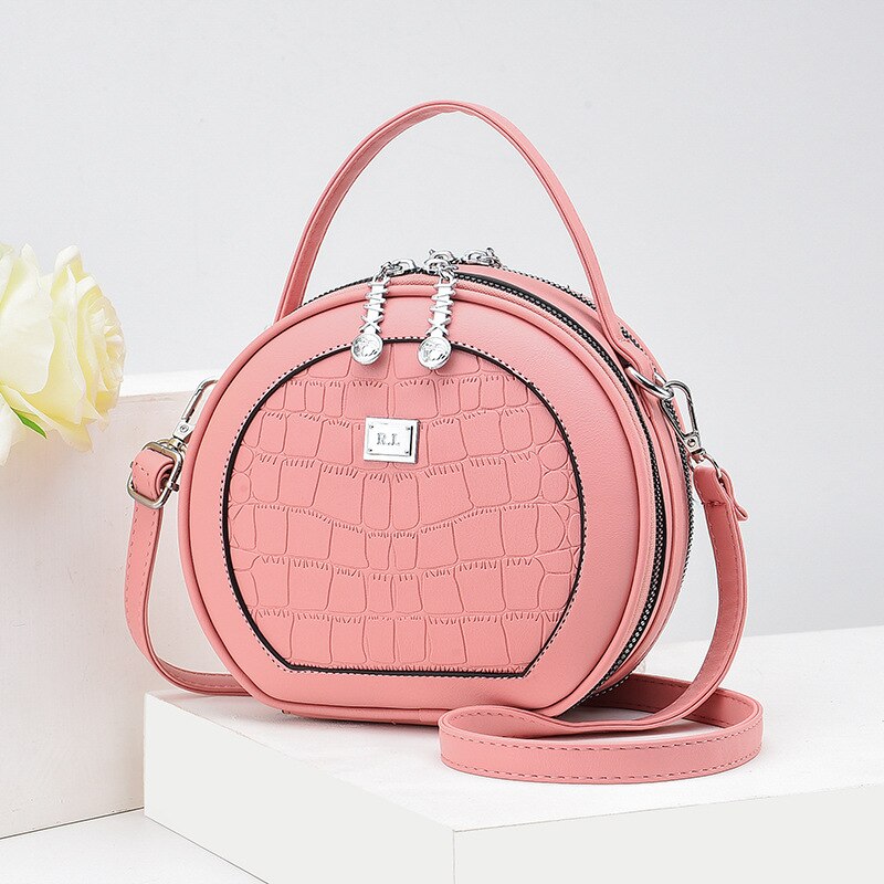 Bolso redondo pequeño para mujer, bandolera de hombro sencilla, combina con todo, informal, novedad de otoño, ,: A   pink